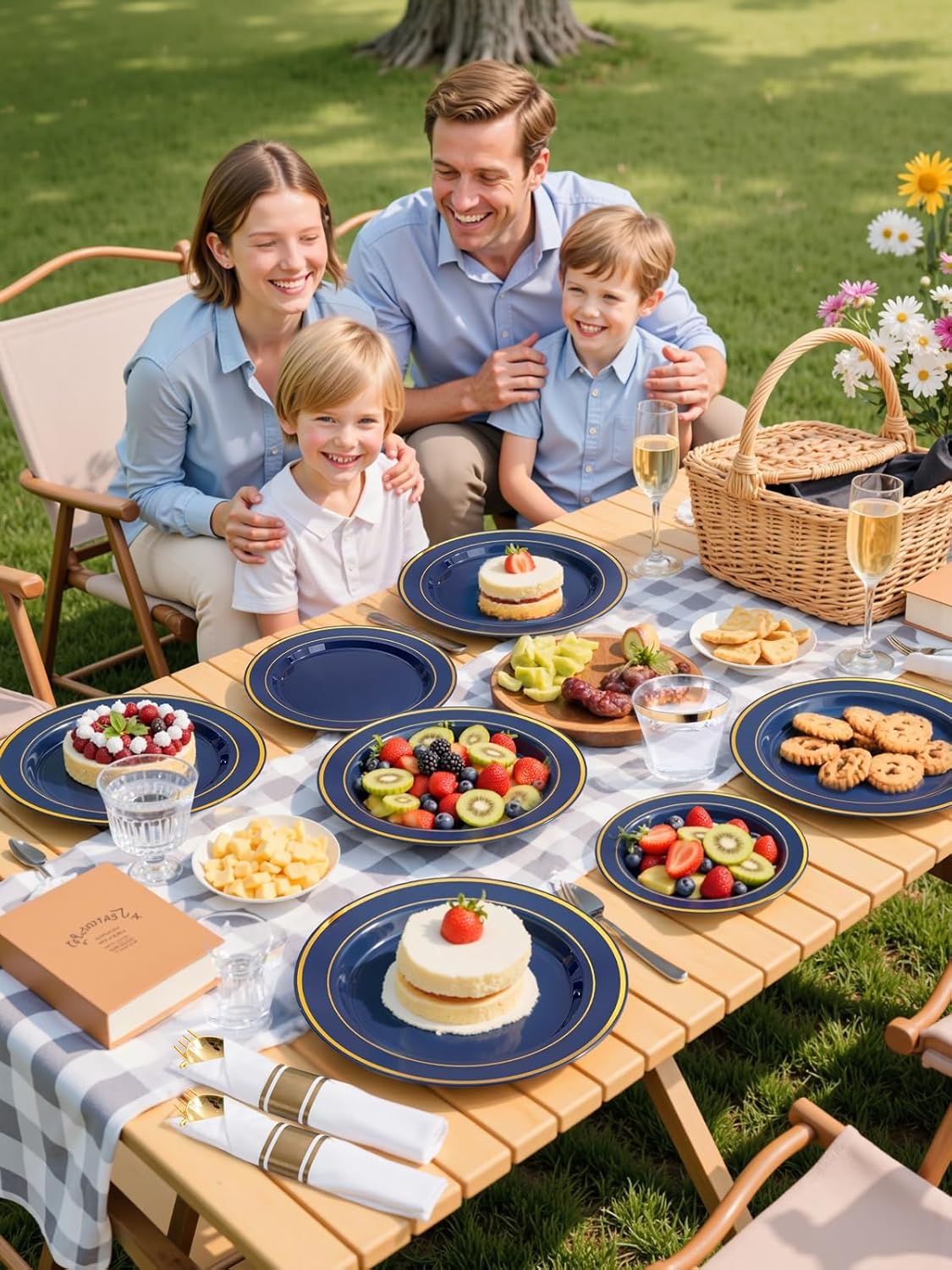 350 Pieces Black and Gold Plastic Plates with Disposable Silverware, Include 50 Dinner Plates 9”, 50 Dessert Plates 6.3”, 50 Black Cups 9 OZ, 50 Pre Rolled Napkins for Wedding Party Graduation