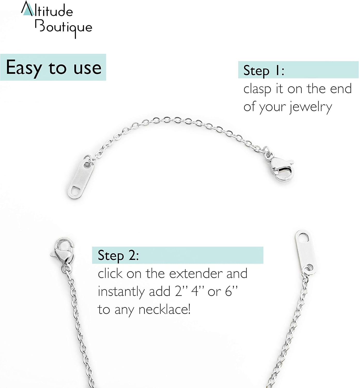 Altitude Boutique 18k Gold Plated Necklace Extenders Delicate Necklace Extender Chain Set for Women 3 Piece Set, Extensions 2", 4", 6" Inches Hypoallergenic in Gold, Rose Gold, or Silver
