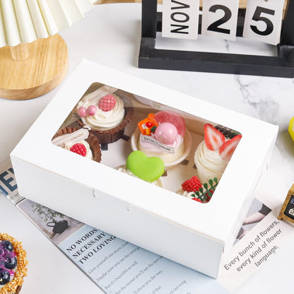 NPLUX 15 Pack Cupcake Boxes with Inserts 6 Holders, White Standard Bakery Boxes with Window Food Grade Cupcake Containers 6 Count for Muffins