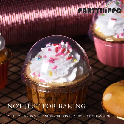 Party Hippo Cupcake Cups, 3.5 Oz 50 pcs Disposable Foil Muffin Liners, Gold Baking Cups, Ramekin Aluminum Cupcake Tip Pan Ramekin Holders, Little Baking Cups (White)