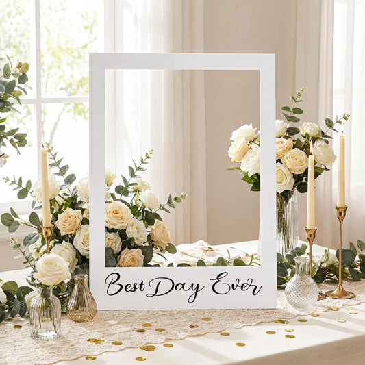 BreezeHug 32 x 24 Inch Large Wedding Photo Booth Props Frame DIY PVC Cutouts Photo Booth Selfie Frame for Wedding Bridal Shower Baby Shower Anniversary Party Supplies Decorations(Eucalyptus)