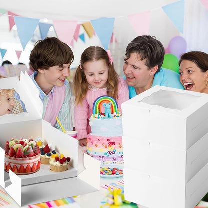 10 Packs Bento Cake and Cupcake Box 3 Holes Fit 2 Cupcakes and 1 Mini Cake Box with Clear Window and Stickers for Cake Cupcake Cookie or Easter and Mother’Day. (1+2/10pcs)