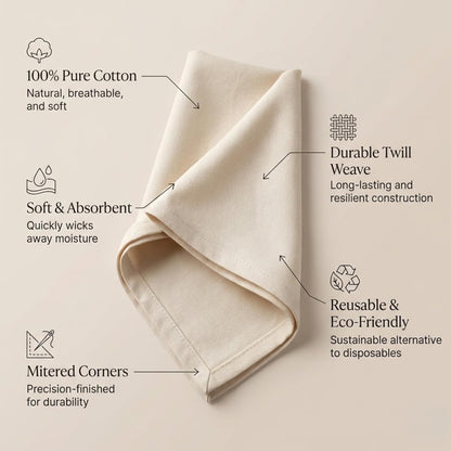 ACCENTHOME Natural Cotton Linen Napkin Set of 12 18x18 inch Dinner Napkins - Washable Soft Premium Hotel Quality Reusable Hemmed Edges Napkins Perfect Table Linens for Family Dinners, Weddings