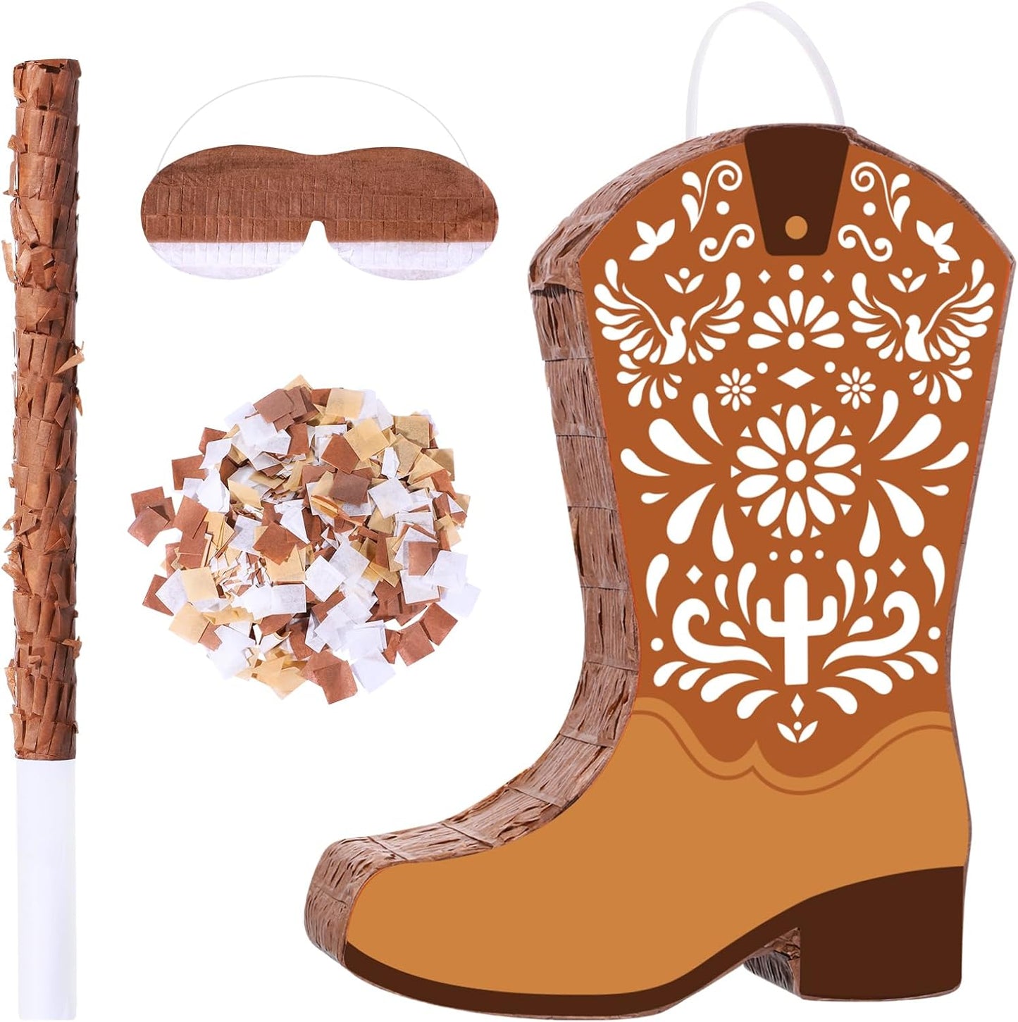 Sotiff Western Piñata Mexicanos Boots Piñata with Stick Blindfold Confetti for West Cielito Lindo Platos De Barro Themed Birthday Party Game Favors Decor 15 x 12 Inches