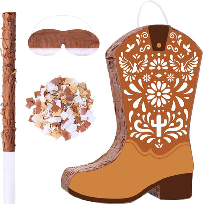 Sotiff Western Piñata Mexicanos Boots Piñata with Stick Blindfold Confetti for West Cielito Lindo Platos De Barro Themed Birthday Party Game Favors Decor 15 x 12 Inches