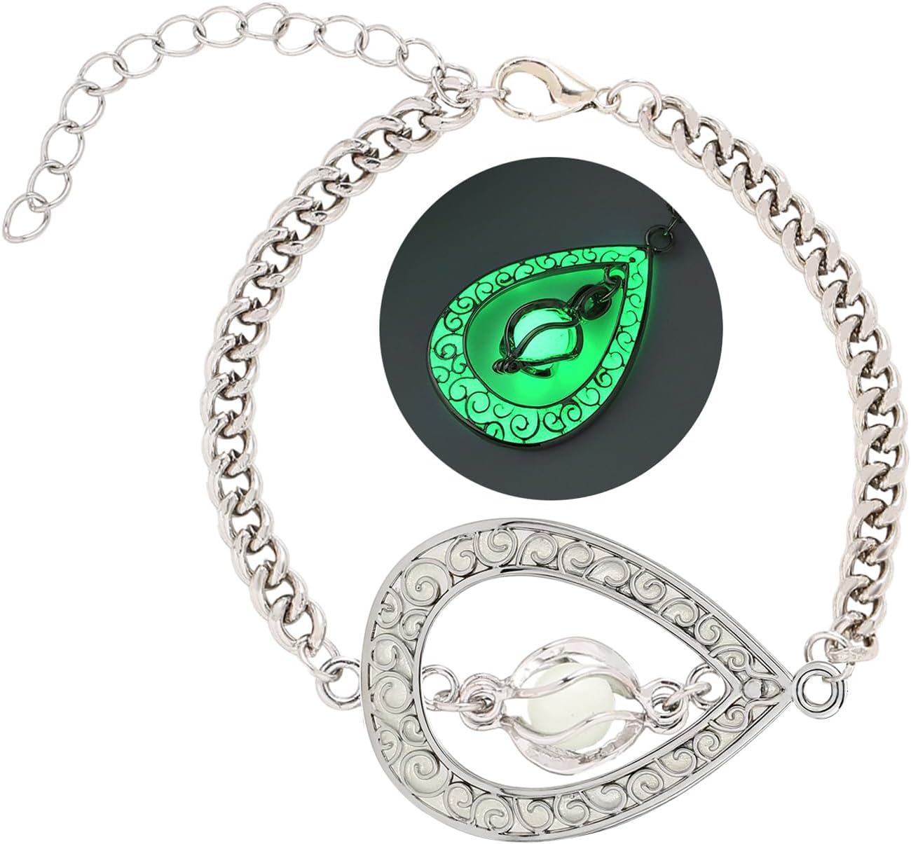EEQQBZ Glow in The Dark Silver Teardrop shape bracelets,Fantasy Glowing Jewelry bracelets