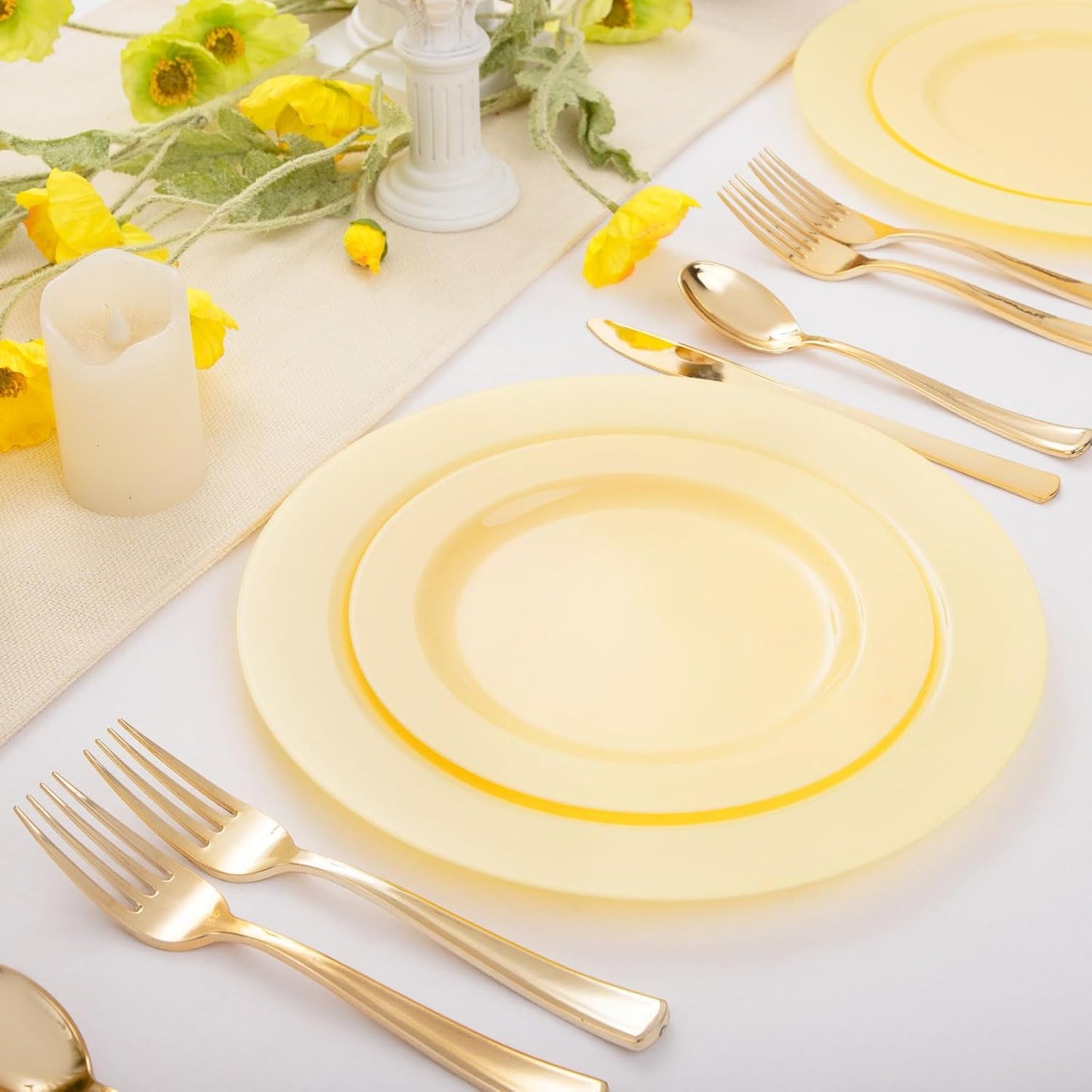 FLOWERCAT 60PCS White Plastic Plates - Heavy Duty White Disposable Plates for Mother's Day/Birthday Party/Wedding -serve for 30 guests Include 30PCS 10.25" & 30PCS 7.5" Plates for Party