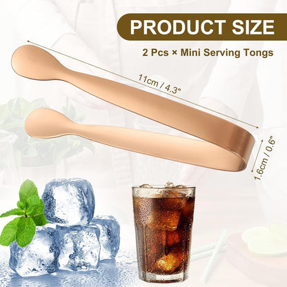 uxcell 2 Pcs Mini Serving Tongs, 4.3 Inch Kitchen Tong Stainless Steel Small Buffet Tongs Ice Sugar Tong for Serving Charcuterie Dessert Party Tea Party Bar Coffee, Gold