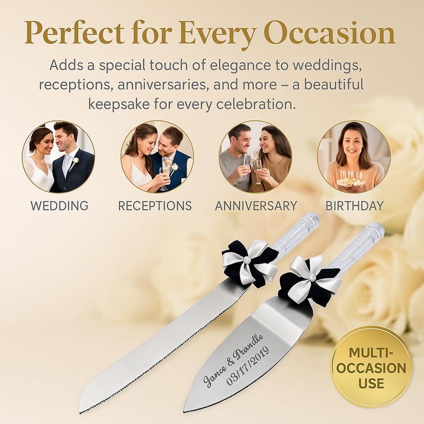 GIFTS INFINITY Personalized Wedding Cake Knife and Server Set with Engraving – Cake Cutting Utensil Set, Keepsake Gift for Wedding, Anniversary, Reception, Birthday & Other Occasions (CH-101WB)