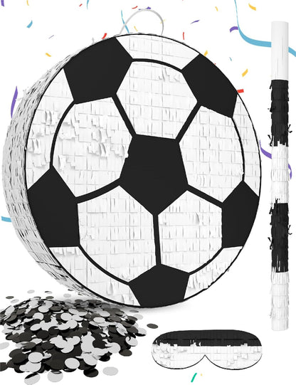 Soccer Piñata – Includes Wooden Stick, Blindfold, and Confetti – 13"x13"x3" – Perfect for Sports Party Decorations and Soccer Pinatas for Birthday Party
