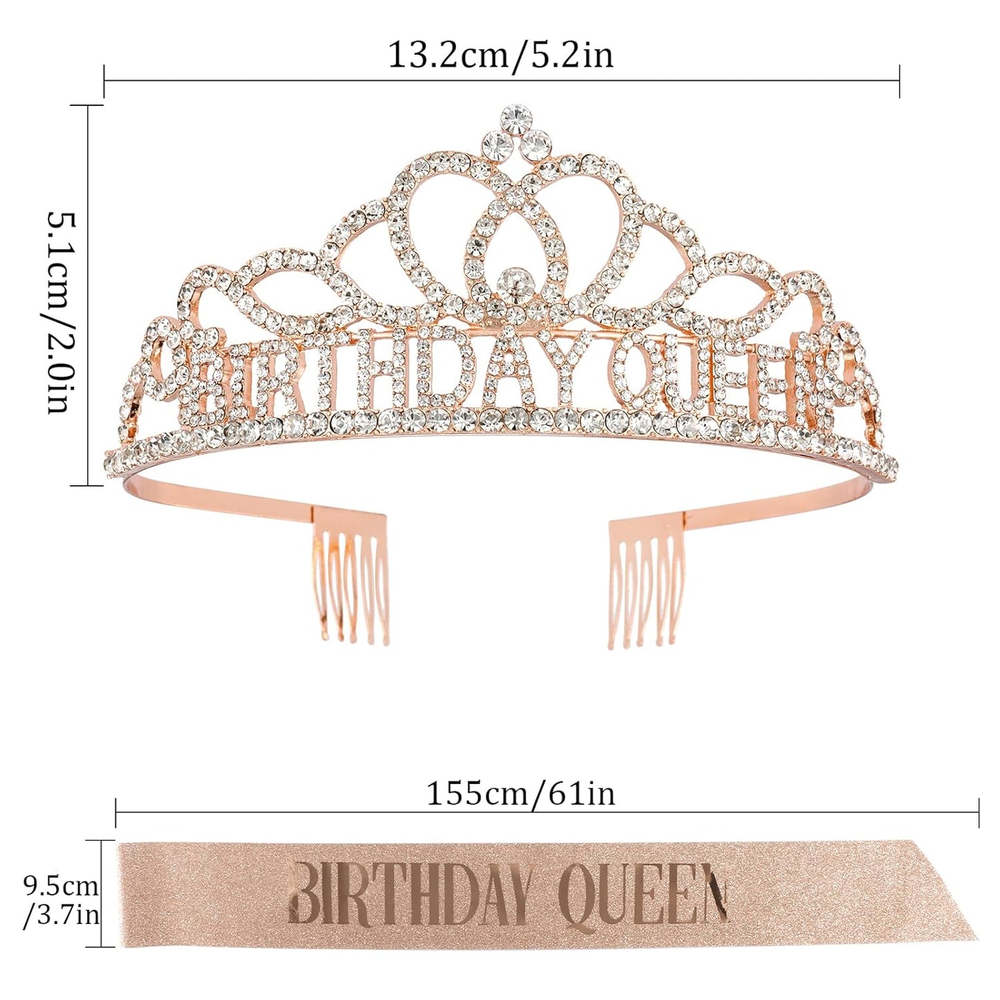 CAVETEE Gold Birthday Crowns and Sash - Queen Tiara for Party Decorations