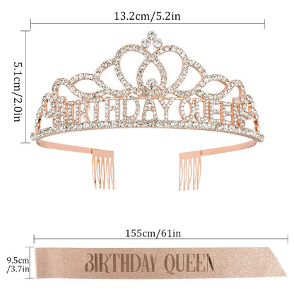 CAVETEE Gold Birthday Crowns and Sash - Queen Tiara for Party Decorations