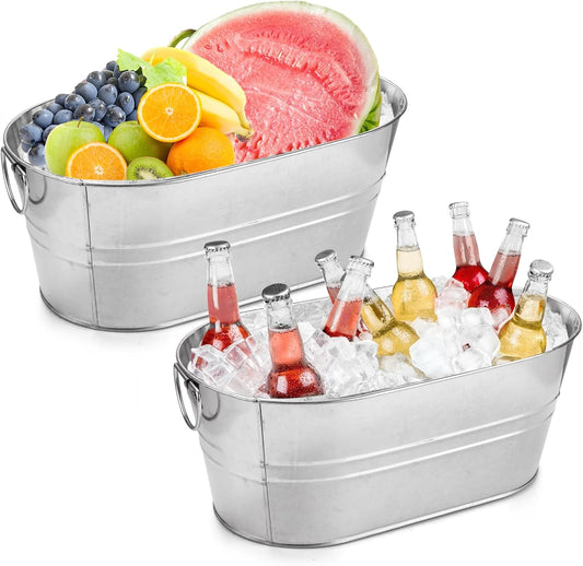 MIVIDE 4 Pack Galvanized Tub 3 Gallon Ice Bucket Large Metal Champagne Drink Bucket with Handles Galvanized Ice Buckets for Parties Mimosa Bar Cocktail Bar