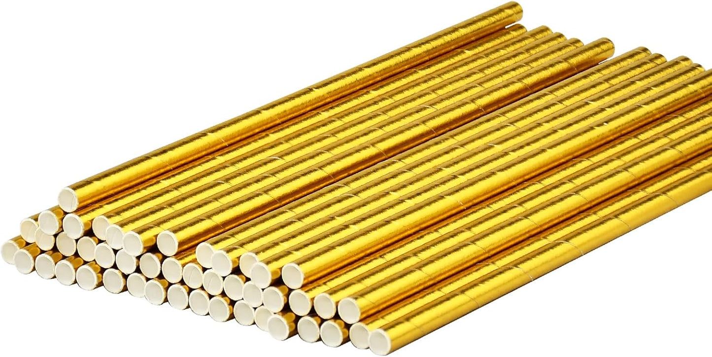 Disposable Paper Straws Solid Green - 7.75'' x 0.24'', 100 Counts - for Drinking, Beverage, Juice, Soda, Bar Supplies