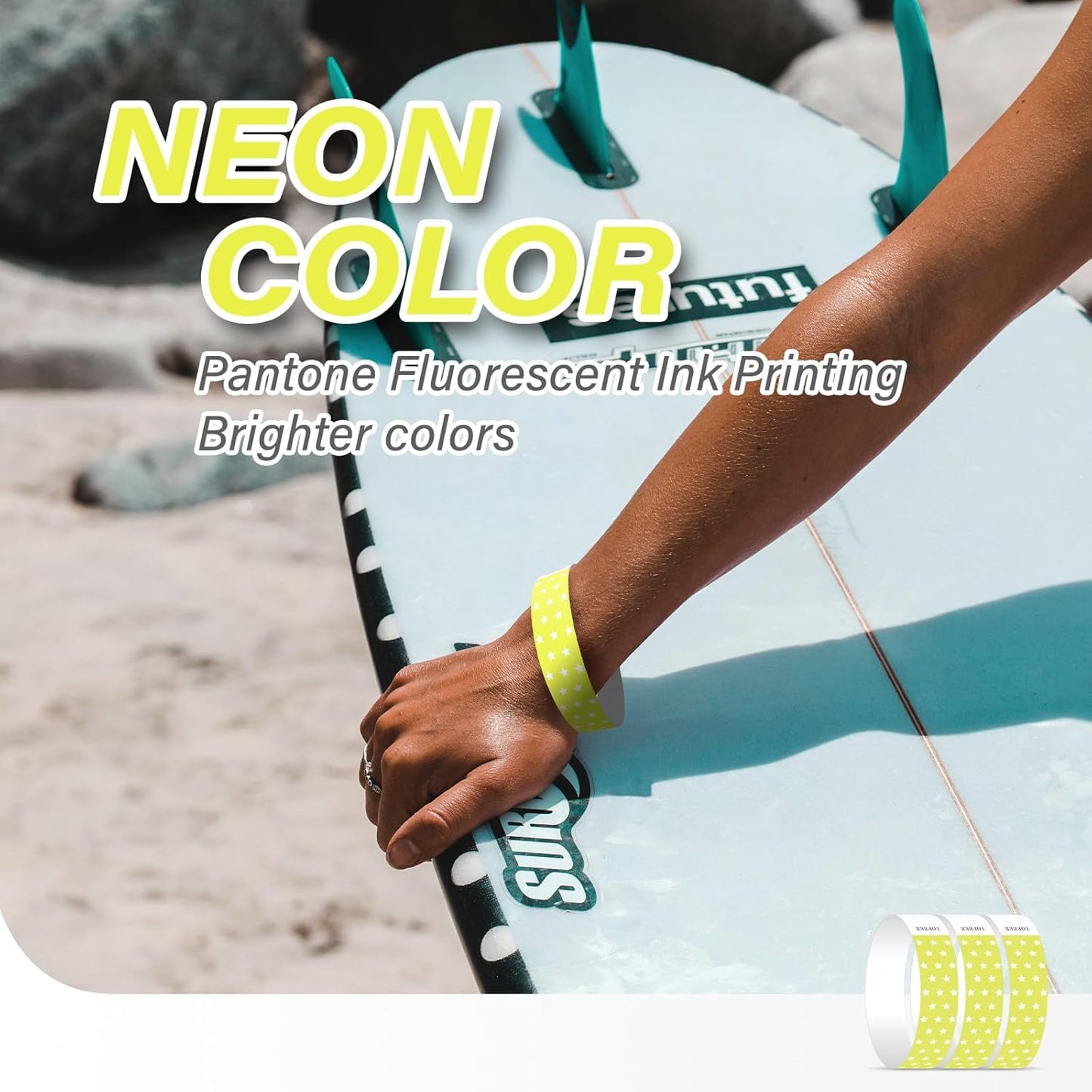 Neon Stars Yellow Green Paper Wristbands for Events, 100 Count 3/4" Paper Bracelets for Event Entry, Festivals, Parties, Clubs (Neon Star Yellow Green, 100)