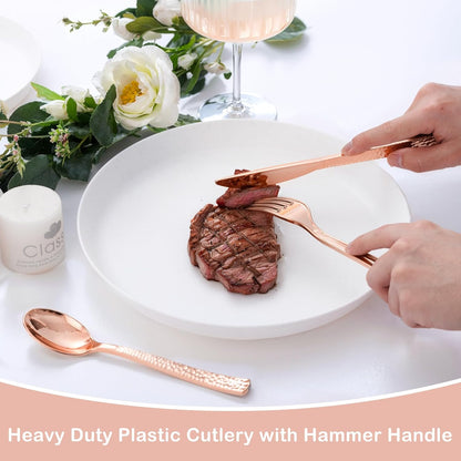 Supernal 180Pcs Silver Plastic Silverware Set, Elegant Hammered Design Heavy Duty Disposable Cutlery, Includes 60 Forks, 60 Knives, 60 Spoons,Silver Plastic Utensils for Wedding, Parties,Events
