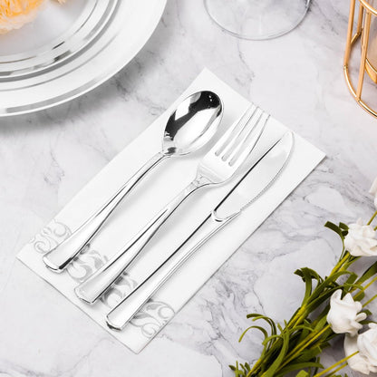 BESTVIP 200 Pack Disposable Paper Napkins, 3-Ply Dinner Napkins with Gold Trim for Guests, Bathroom Paper Hand Towels Soft and Absorbent, Perfect for Kitchen, Dinner, Party, Wedding or Event