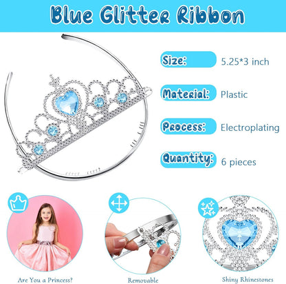 Chalyna 12 Pcs Princess Crowns Tiara Wand for Little Girl Silver Heart Jewel Plastic Tiara Winter Gift for Birthday(Pink,Heart Style)