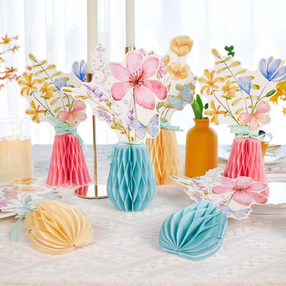 SUNBEAUTY 9PCS Spring Wildflower Party Decorations Wild Flowers Honeycomb Centerpieces for Tables Wildflower Birthday Spring Flower Theme Party Decorations for Garden Baby Shower, Easter, Mothers Day