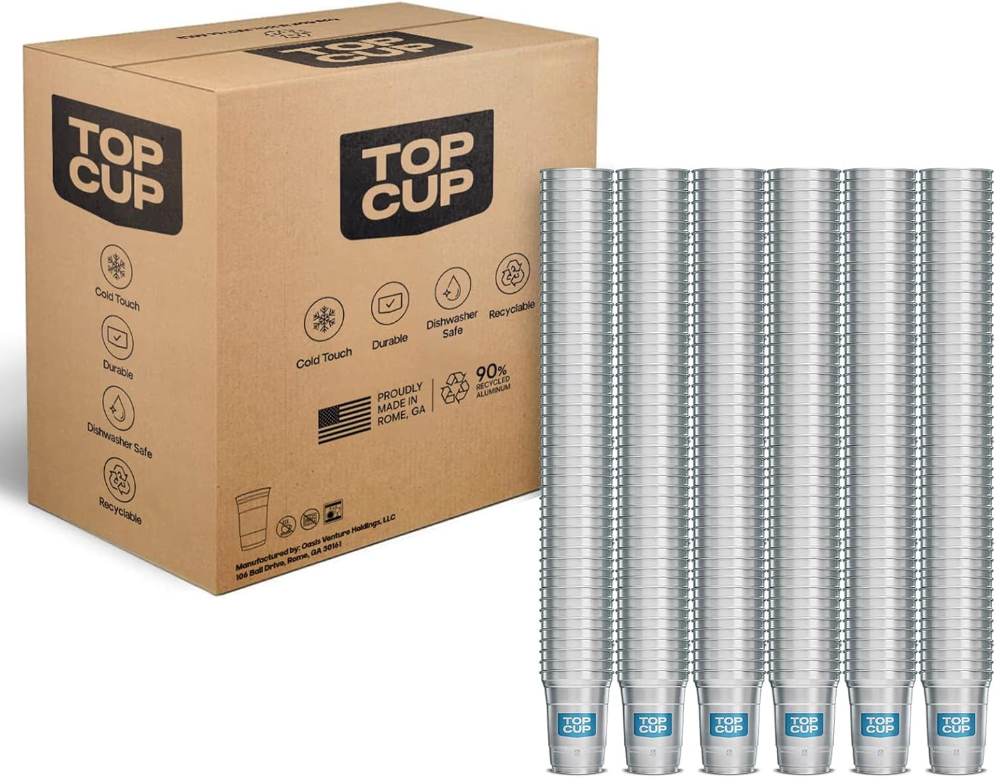 Top Cup – 16 Ounce, 30 Count, Reusable Aluminum Party Cups | Cold-Holding, Recyclable, Made in USA