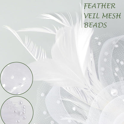 DRESHOW Fascinators Hat Flower Mesh Ribbons Feathers on a Headband and a Clip Tea Party Headwear for Girls and Women - Colors A