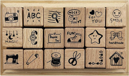 25pcs Mood Expression Wooden Rubber Stamps Kit, Cute Small Emoticon Theme Stamps for Decorative Diary Planner DIY Craft Scrapbook Card Making Letters Journal