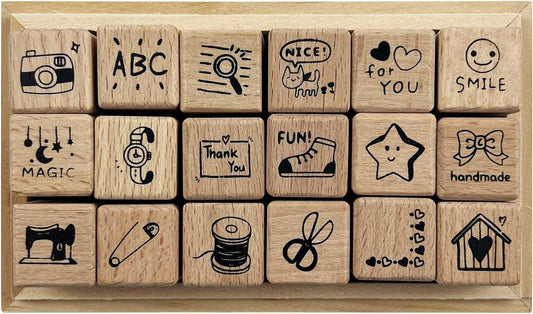 25pcs Mood Expression Wooden Rubber Stamps Kit, Cute Small Emoticon Theme Stamps for Decorative Diary Planner DIY Craft Scrapbook Card Making Letters Journal