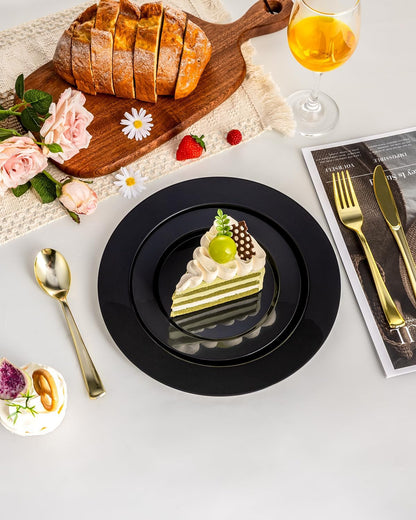 BESTVIP 200PCS Gold Plastic Plate, Disposable Party Plates with 100 Dinner Plates and 100 Dessert Plates, Plastic Plates for Party, Wedding and Birthday