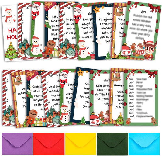 Christmas Scavenger Hunt, Indoor Scavenger Hunt Game, 12 Clues + 4 Blank Custom Clue Cards, Xmas Hunt Clues Fun Holiday Games for Family & Party -SDHG01