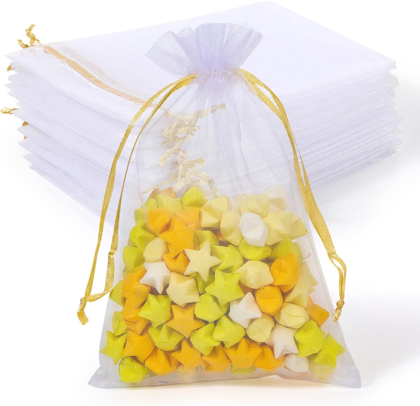 Hopttreely 100PCS Premium Sheer Organza Bags, White Wedding Favor Bags with Drawstring, 4x4.72 Jewelry Gift Bags for Party, Jewelry, Christmas, Mother's Day, Festival, Bathroom Soaps, Makeup Organza Favor Bags