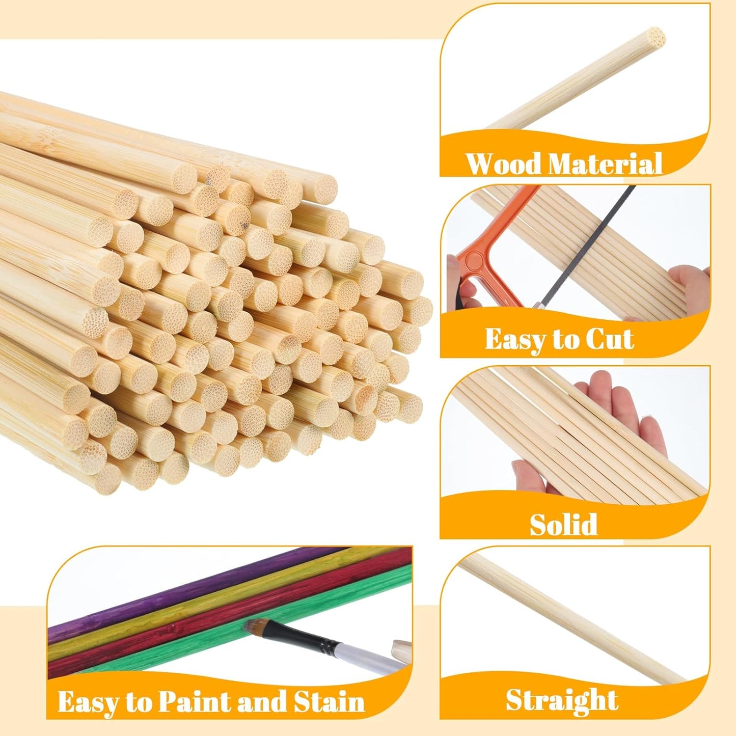 150 Pcs Wooden Dowel Rods - 1/8 x 12 Inch Wooden Sticks for Crafts Unfinished Cake Dowels Sticks for Flower Bouquet and DIYers