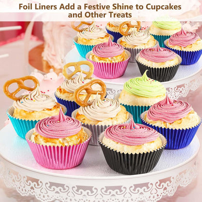 Gifbera Standard Pink Foil Cupcake Liners Wrappers Baking Cups for Baking 100 Count, Pink