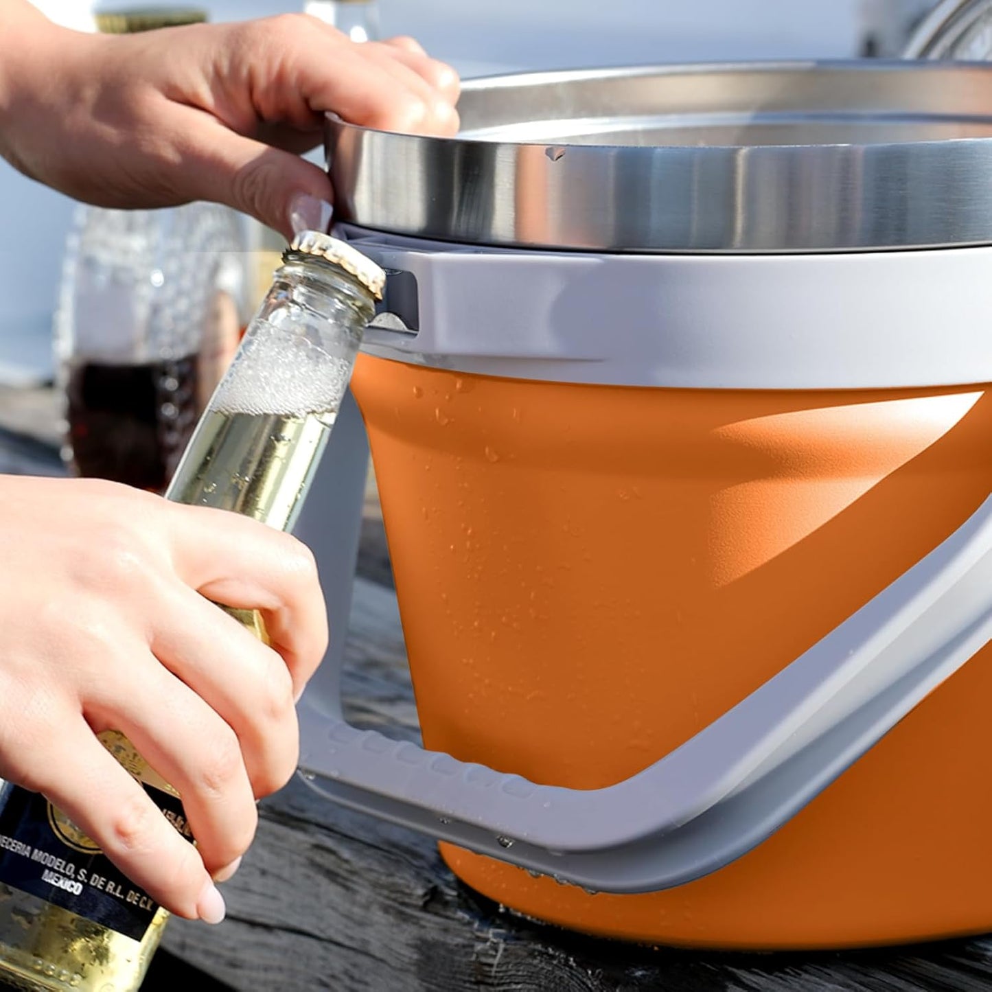 COKTIK 7L Insulated Ice Bucket with Lid，Double Wall Vacuum Stainless Steel Beverage Bucket Keeps Frozen Longer，Holds 6 Longnecks or 3 Bottles of Wine，for Cocktail, Champagne, Large Parties(Blue)