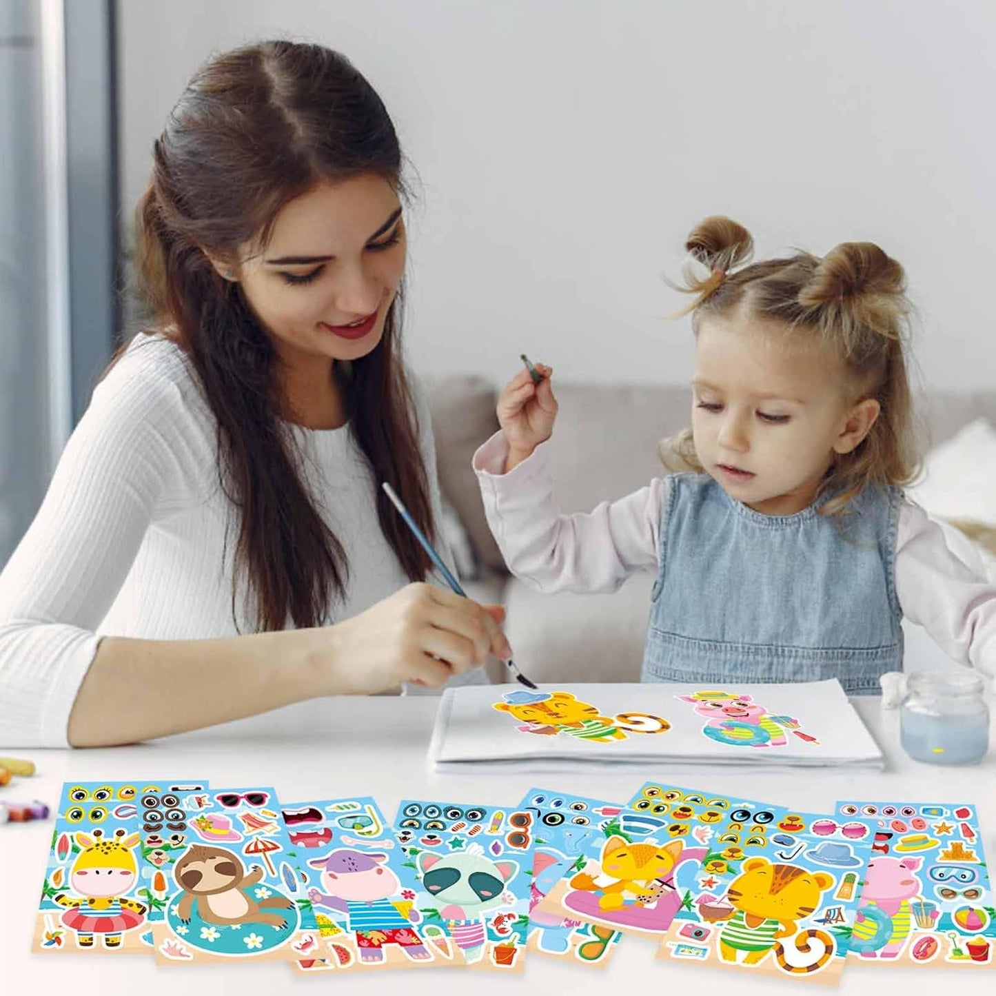 24 Sheets Summer Stickers for Kids Toddlers, Make-a-face Stickers for Kids Classroom Make Your Own Animal Mix & Match Sticker, Pool Beach Luau Hawaii Sticker, Summer Holiday Party Favors