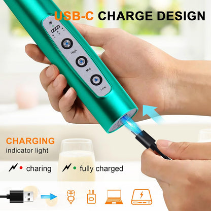 YUSWKO Black Handheld Milk Frother Wand for Coffee, Rechargeable Electric Whisk with 3 Heads 3 Speeds Drink Mixer Coffee Frother For Latte, Cappuccino, Hot Chocolate, Egg