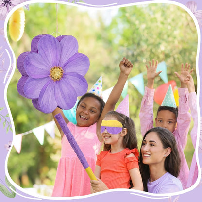 Aoriher Daisy Flower Piñata Set with Blindfold and Bat Pink Flower Piñata Daisy Hippie Boho Game for Birthday Baby Shower Gender Reveal Wedding Floral Mother's Day Princess Party Supplies Decorations
