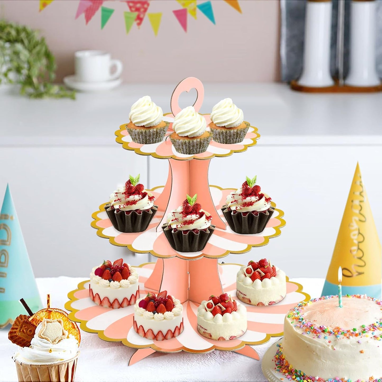 Soleebee 3-Tier Cupcake Stand, Cardboard Cupcake Tower, Dessert Cup Cake Stand Tower for Birthday Wedding Party Decoration, Cupcake Tier Stand 1 Set (Black)
