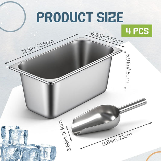 4 Sets Ice Buckets for Freezer with Scoop Stainless Steel Bin Ice Container for Freezer Champagne Bucket for Parties Display Buffets Bar Counter Party Drink Chiller Picnics