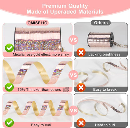 Rose Gold Curling Ribbon - 500 Yard Shiny Metallic Curling Ribbon for Gift Wrapping, Balloons, Birthdays & Parties