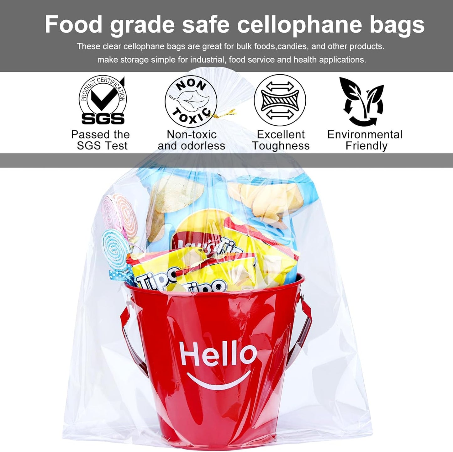 Clear Candy Bags 100pcs 6X10 Cellophane Treat Bag Party Favor Goodie Cake Pop Gift Apple Cello for Gift Baskets Bakery Cookie with Ties