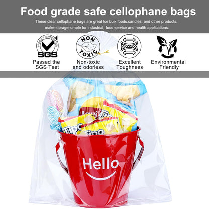 Clear Candy Bags 100pcs 6X10 Cellophane Treat Bag Party Favor Goodie Cake Pop Gift Apple Cello for Gift Baskets Bakery Cookie with Ties