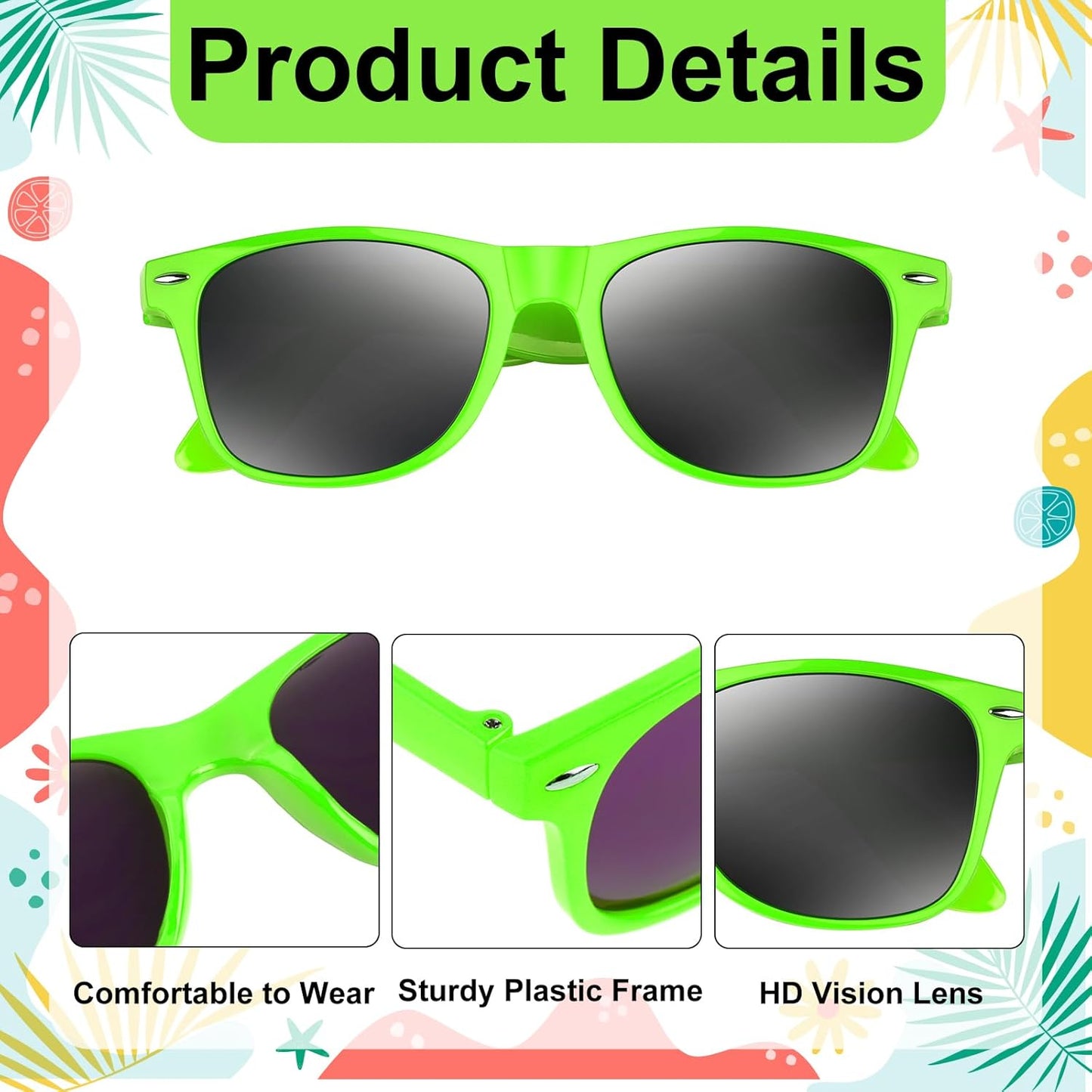 NEBURORA 6 Pack Black Sunglasses Bulk Retro Black Shades Party Sunglasses for Adult Men Women Summer Beach Party Accessories