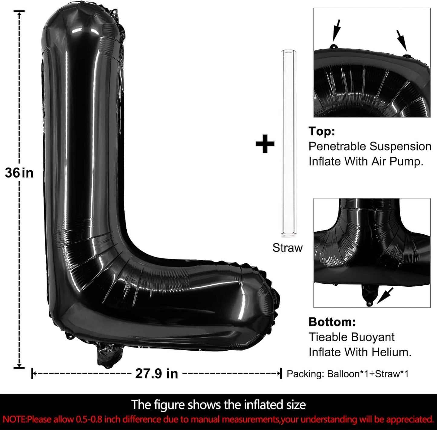 Lovoir 40 Inch Large Black Letter A Balloons Big Size Jumbo Mylar Foil Helium Balloon for Birthday Party Celebration Decorations Alphabet Black A