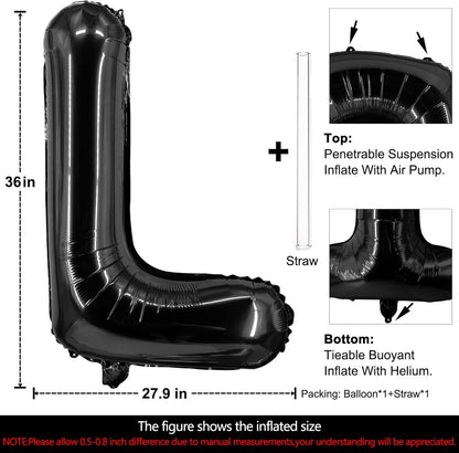 Lovoir 40 Inch Large Black Letter A Balloons Big Size Jumbo Mylar Foil Helium Balloon for Birthday Party Celebration Decorations Alphabet Black A