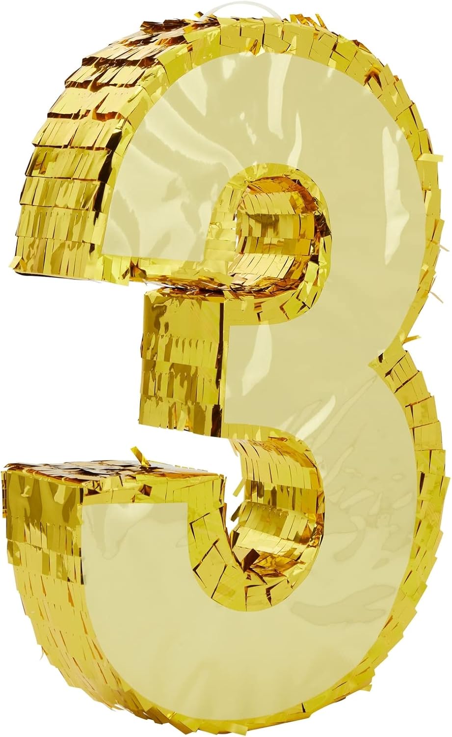 Juvale Gold Foil Number 3 Pinata - Spacious Candy & Toy Holder Birthday Pinata - Hangable Party Decor - 11.1 x 2.9 x 16.1 in, Paper, Gold