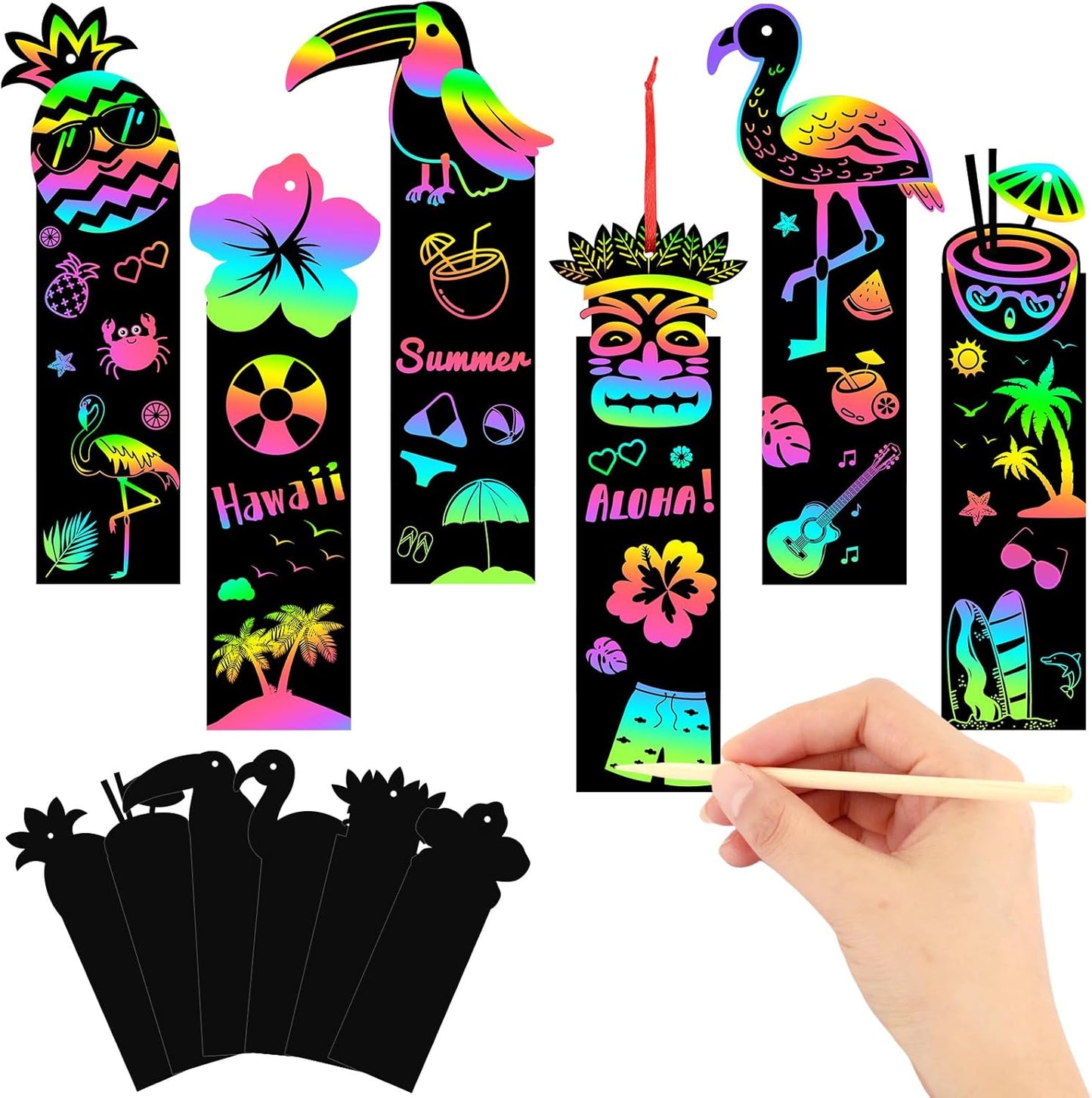 JUNEBRUSHS 30Pcs Ocean Crafts, Rainbow Magic Ocean Animals Scratch Bookmarks Under The Sea Party Favors Games for Activities Summer Arts and Crafts