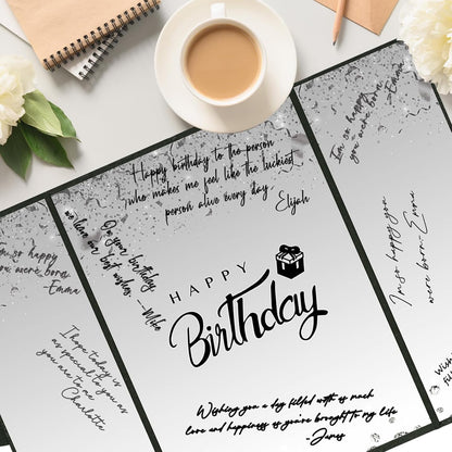 Crenics Black and White Birthday Decorations Women Men, Creative Birthday Guest Signature Book Alternative 18" x 12", Great Party Gifts for Girls or Boys