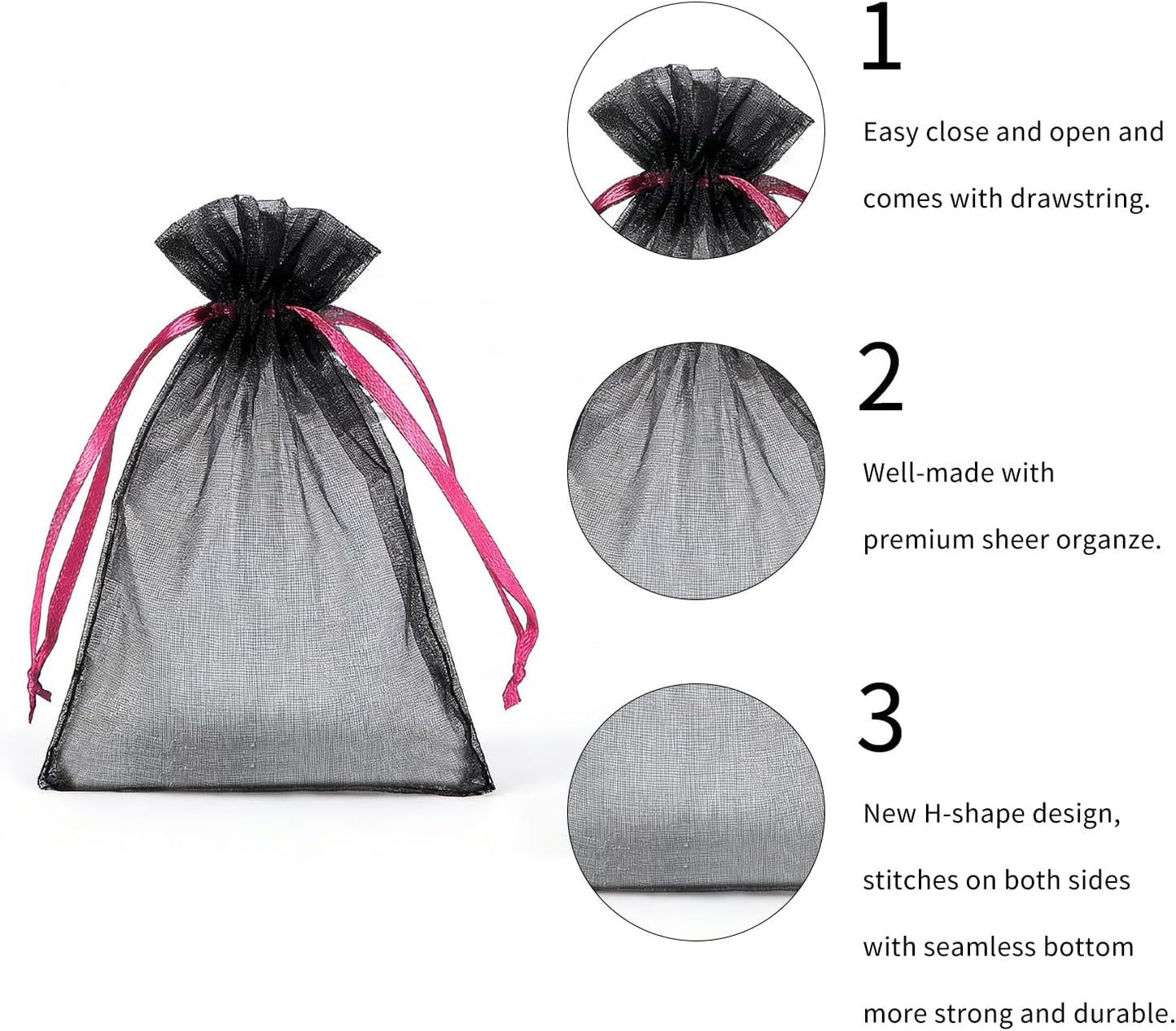 Wudygirl 100pcs 5X7 Inches White Organza Bags Christmas Drawstring Pouches Party Wedding Favor Bags Goodie bags(White 5x7)