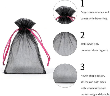 Wudygirl 100pcs 5X7 Inches White Organza Bags Christmas Drawstring Pouches Party Wedding Favor Bags Goodie bags(White 5x7)