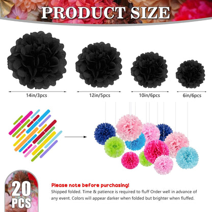Tissue Paper Pom Poms, Pink Tissue Paper Flowers, Hanging Flower Balls for Weddings Fiesta Parties Birthday Baby Showers Classroom Bridal Shower Decoration (18Piece Set-6/10/12/14Inch)